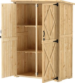 Outsunny Magazie pentru grădină, magazie din lemn pentru unelte și echipamente de grădină, acoperiș din asfalt, uși duble, lemn de brad, maro deschis | Aosom Romania