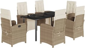 vidaXL Set de masă pentru grădină, 7 piese, cu perne, bej, poliratan