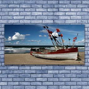 Tablou pe panza canvas Sea Beach Peisaj barca Albastru Roșu Alb Maro