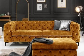 Taburete elegant stil Chesterfield, Catifea, Galben Mustar, MODERN BAROCK 90cm A-44395 VC