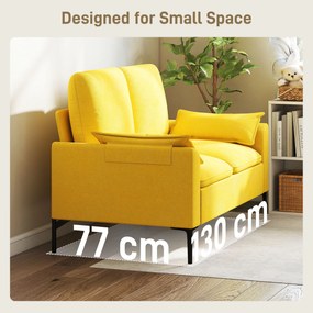 HOMCOM Divan cu Două Locuri Îmbunătățit în Material Textil de Tip Spugna cu Perne Detașabile, Divan Compact Modern cu Brațe și Picioare Metalice pentru Sufragerie, Dormitor, 130x77x84 cm, Galben | Aosom Romania
