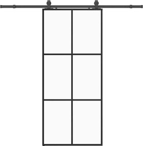vidaXL Ușă glisantă cu set de feronerie neagră 90x205 cm Sticlă ESG