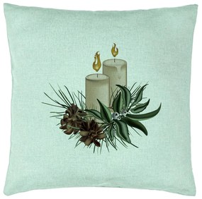 Perna Decorativa cu tematica de Craciun, Lumanari, 8, 40x40 cm, Verde Menta, Husa Detasabila, Burduf