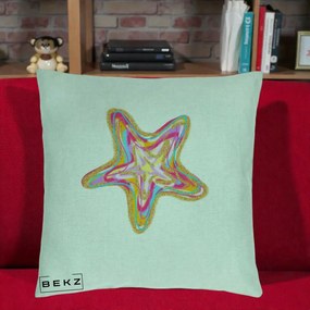 Perna Decorativa Stea de Mare Neon Curcubeu, 40x40 cm, Verde Menta, Husa Detasabila, Perna Inclusa, BEKZ®