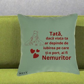 Cadou pentru Tata - Perna Personalizata Tata Nemuritor Mesaj Rosu, 40x40 cm, Verde, Husa Detasabila, Perna Inclusa, BEKZ®