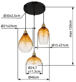 Lustra suspendata design decorativ SALVY 3L negru/chihlimbar