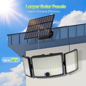 Lămpi solare supradimensionate cu 234 LED pentru utilizare în exterior cu 3 panouri luminoase, 270 de lumină solară super luminoasă de exterior cu det