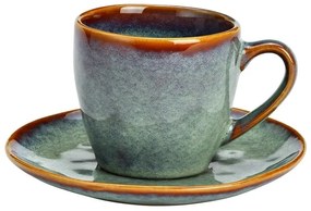 Ceasca cu farfurie pentru cafea din ceramica verde 7 cm