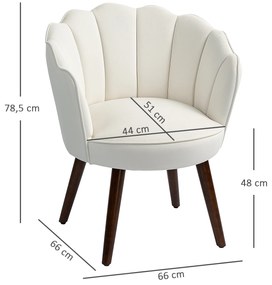 HOMCOM Scaun tip Scoica Scaun de Living Dormitor cu Spatar si Perne Aspect Catifea Picioare din Lemn de Caučiuc, Crem | Aosom Romania
