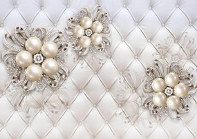 Fototapet  3D, Bijuterii din perle si diamante pe un fundal alb Art.05019