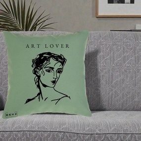 Perna Decorativa Art Lover Portret Grafic, 40x40 cm, Verde, Husa Detasabila, Perna Inclusa, BEKZ®