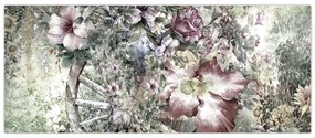 Tablou - Flori pe roata de lemn (120x50 cm)