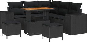 vidaXL Set de canapele pentru grădină cu pernă 8 pcs Negru poliratan