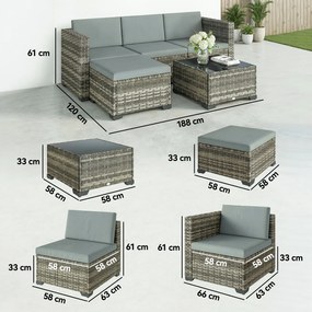 Outsunny Set de grădină exterior din ratan 5 piese cu perne 2 fotolii de colț fotoliu fără brațe taburet și masă | Aosom Romania