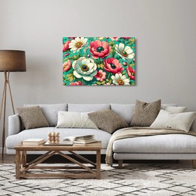 Tablou - Flori pe fundal albastru (90x60 cm)