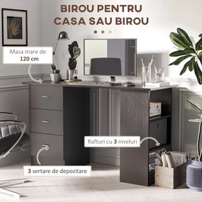 HOMCOM Birou de Calculator Modern, Masa de Lucru cu 3 Sertare și Raft pentru Depozitare, Design Elegant, Negru | Aosom Romania