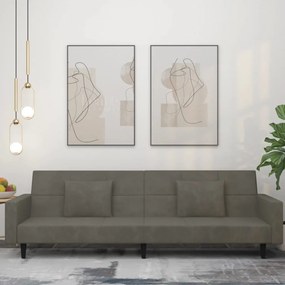 337452 vidaXL Canapea extensibilă cu 2 locuri, 2 perne, gri închis, catifea