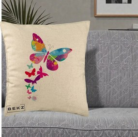 Perna Decorativa Fluturi Splash, 40x40 cm, Bej, Husa Detasabila, Perna Inclusa, BEKZ®