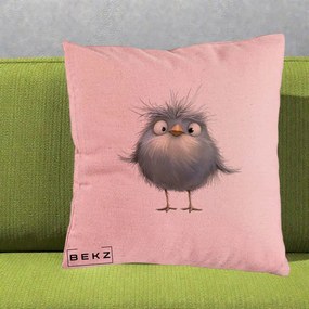 Perna Decorativa Pui Gri Pufos Zbarlit, 40x40 cm, Roz, Husa Detasabila, Perna Inclusa, BEKZ®