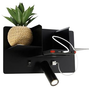 Aplică modernă neagră cu LED și USB - Thijs