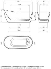 Cada baie freestanding, alba, 160x72 cm, asimetrica, Deante Arnika