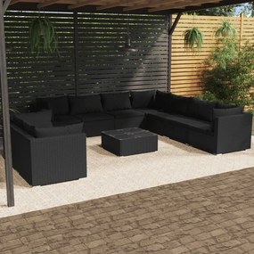 3102504 vidaXL Set mobilier de grădină cu perne, 10 piese, negru, poliratan