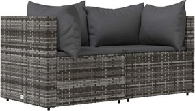 vidaXL Canapele de colț de grădină cu perne, 2 buc., gri, poliratan