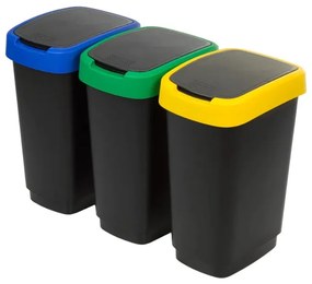 Coșuri de gunoi negre 3 buc. pentru reciclat din plastic reciclat 25 l Twist – Rotho