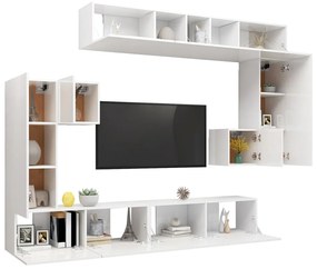 Set dulap TV, 8 piese, alb extralucios, lemn prelucrat Alb foarte lucios, 100 x 30 x 30 cm, 1