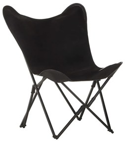 323731 vidaXL Scaun pliabil tip fluture, negru, piele naturală