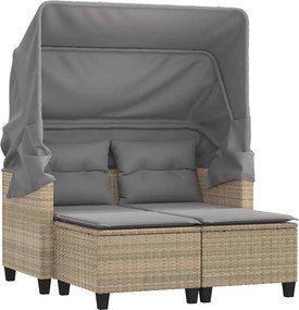 vidaXL Canapea de grădină cu baldachin și scaune, bej, poliratan