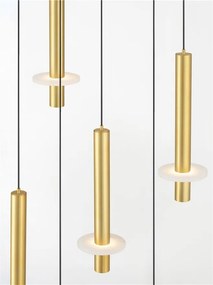 Lustra cu 7 Pendule tub subtire aluminiu auriu si alabastru LED NOEMI