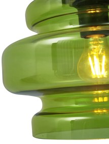 Lampă suspendată retro neagră cu sticlă verde cu 3 lumini - Denise