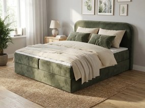 Pat tapițat boxspring FORENA 140x200 cm verde inchis Saltea: Saltea cu arcuri Bonell