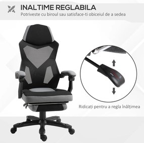 Vinsetto Scaun de Birou Ergonomic Reclinabil cu Suport Picioare Retractabil, Gri | Aosom Romania