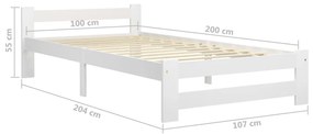 Cadru de pat, alb, 100 x 200 cm, lemn masiv de pin Alb, 100 x 200 cm