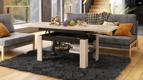 Mazzoni RIO Stejar Sonoma/Negru Mat - MĂSUȚĂ DE CAFEA EXTENSIBILĂ CU RAFT