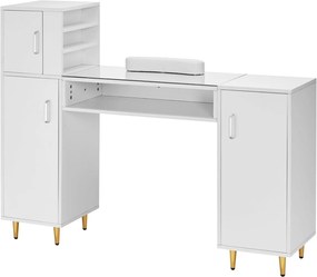 MANIA203 - Masuta manichiura, 135 cm, cu pernita, blat de sticla, masa cosmetica - Alba