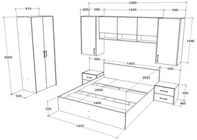 Set haaus V17, Pat 200 x 140 cm, Stejar Artisan/Argila