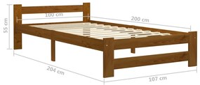 Cadru de pat cu 2 sertare maro miere 100x200 cm lemn masiv pin maro miere, 100 x 200 cm, 2 Sertare