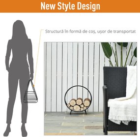 Outsunny Suport pentru lemne de foc Suport lemne in forma de cos design ridicat Greutate maxima 15 kg, negru 45x29.5x47cm | Aosom Romania