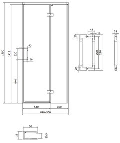 Usa sticla dus batanta 90x195 cm profil negru Cersanit Larga, montare dreapta 900x1950 mm, Dreapta, Negru mat