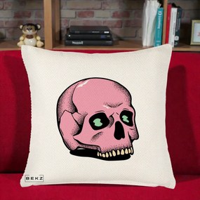 Perna Decorativa Craniu Roz Tatoo Art Halloween, 40x40 cm, Crem Reliefat, Husa Detasabila, Perna Inclusa, BEKZ®