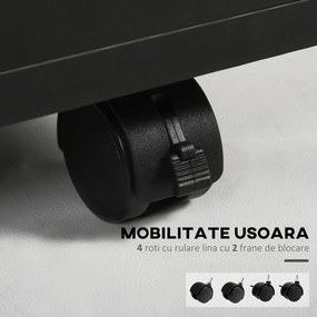 HOMCOM Dulap Mobil cu 4 Roți (2 cu Frână), Raft și 2 Sertare pentru Documente, PAL și Metal, 40x35x60 cm, Negru | Aosom Romania