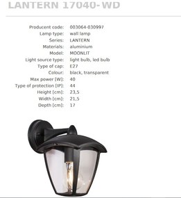 Aplica de Perete Exterior, Protectie IP44, LANTERN