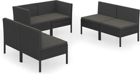 vidaXL Set mobilier de grădină cu perne, 6 piese, negru, poliratan