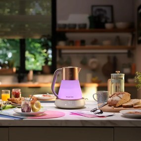Russell Hobbs Calm Kettle 27450-70, 2400W, 1,7 l, 40-100°C, Fierbere silențioasă, butoane tactile, alerte sonore, 6 culori schimbătoare, Protect, fără BPA și PFAS, alb/dorat