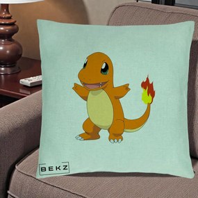 Perna Personalizata Charmander Pokemon, 40x40 cm, Verde Menta, Husa Detasabila, Perna Inclusa, BEKZ®