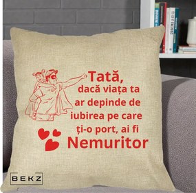 Cadou pentru Tata - Perna Personalizata Tata Nemuritor cu Fetita, 40x40 cm, Crem, Husa Detasabila, Perna Inclusa, BEKZ®