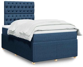 vidaXL Pat box spring cu saltea, albastru, 120x200 cm, textil